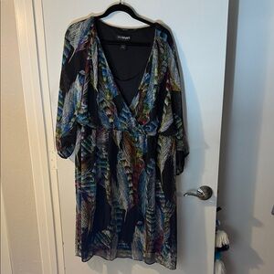 Lane Bryant Black Dress with feather pattern lined georgette material